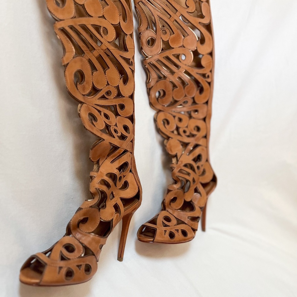 SCHUTZ Leather Brown Gold Heel Boots NWT